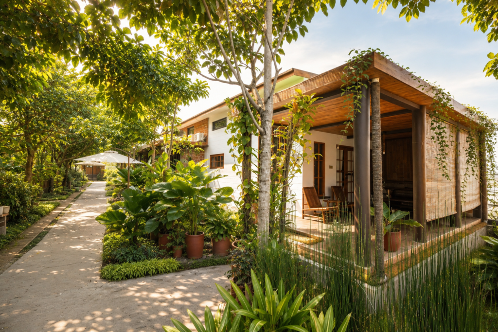 Tzy-No Cottage Yogyakarta surrounded by rice fields and Mount Merapi view