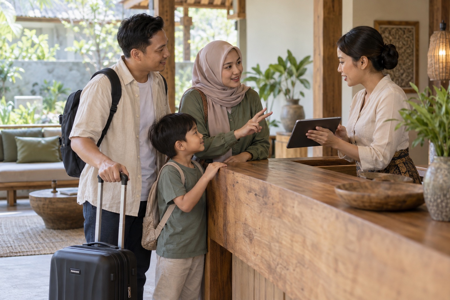 Keluarga mengonfirmasi jumlah tamu tambahan saat check-in di penginapan